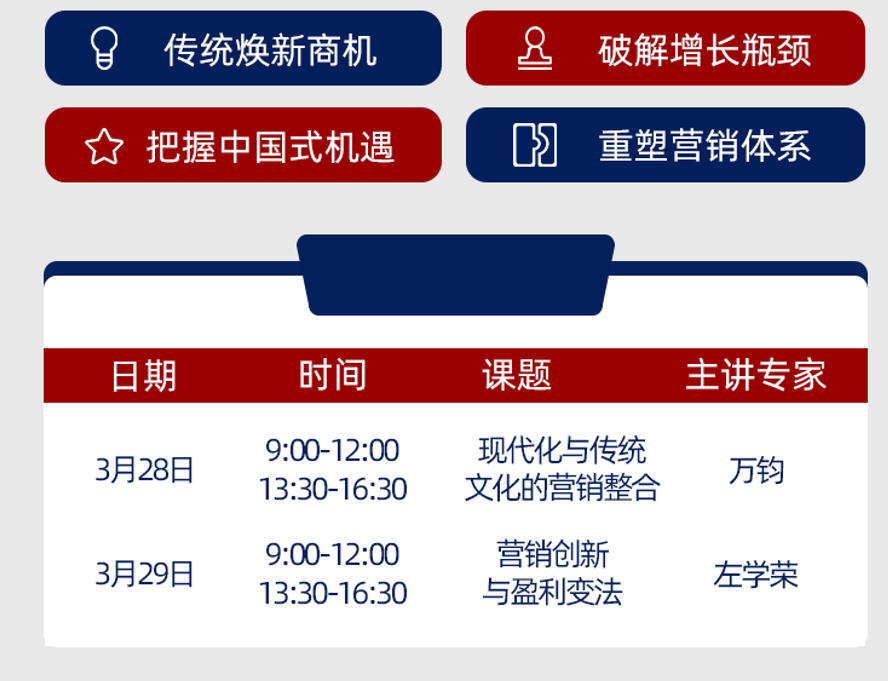 2026年3月28-29日北京大学营销管理与创新实战(CMO)高级研修班_万钧_现代化与传统文化的营销整合_左学荣_营销创新与盈利变法