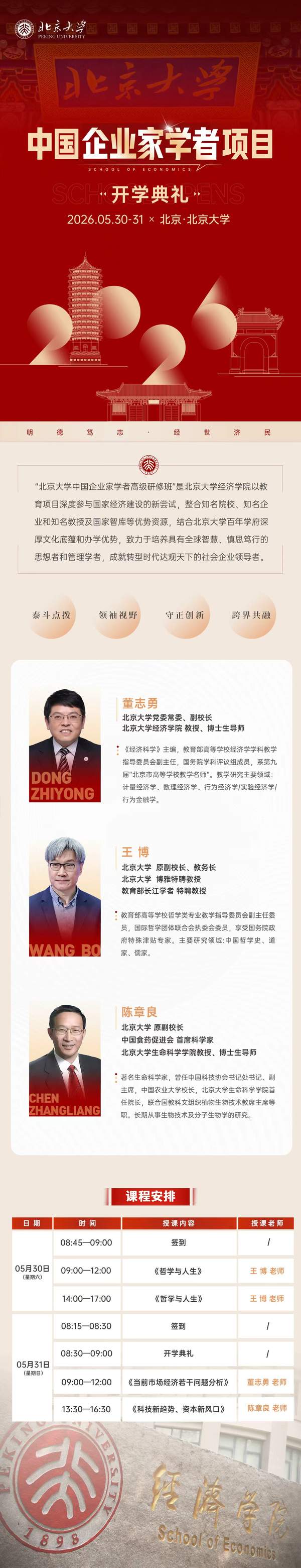北京大学 | 董志勇/王博/陈章良 | 中国企业家学者高级研修班 | 5月30-31日
