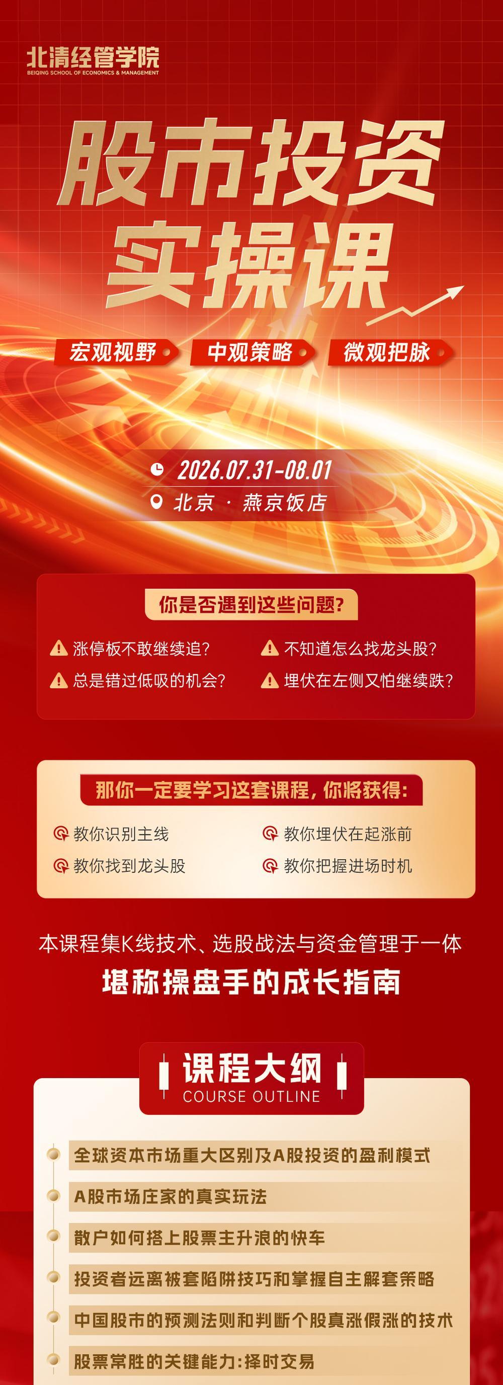 北清经管 | 刘琛 | 《股市投资实操课》| 7月31-8月1日 | 北京·燕京饭店 | 2980元/人