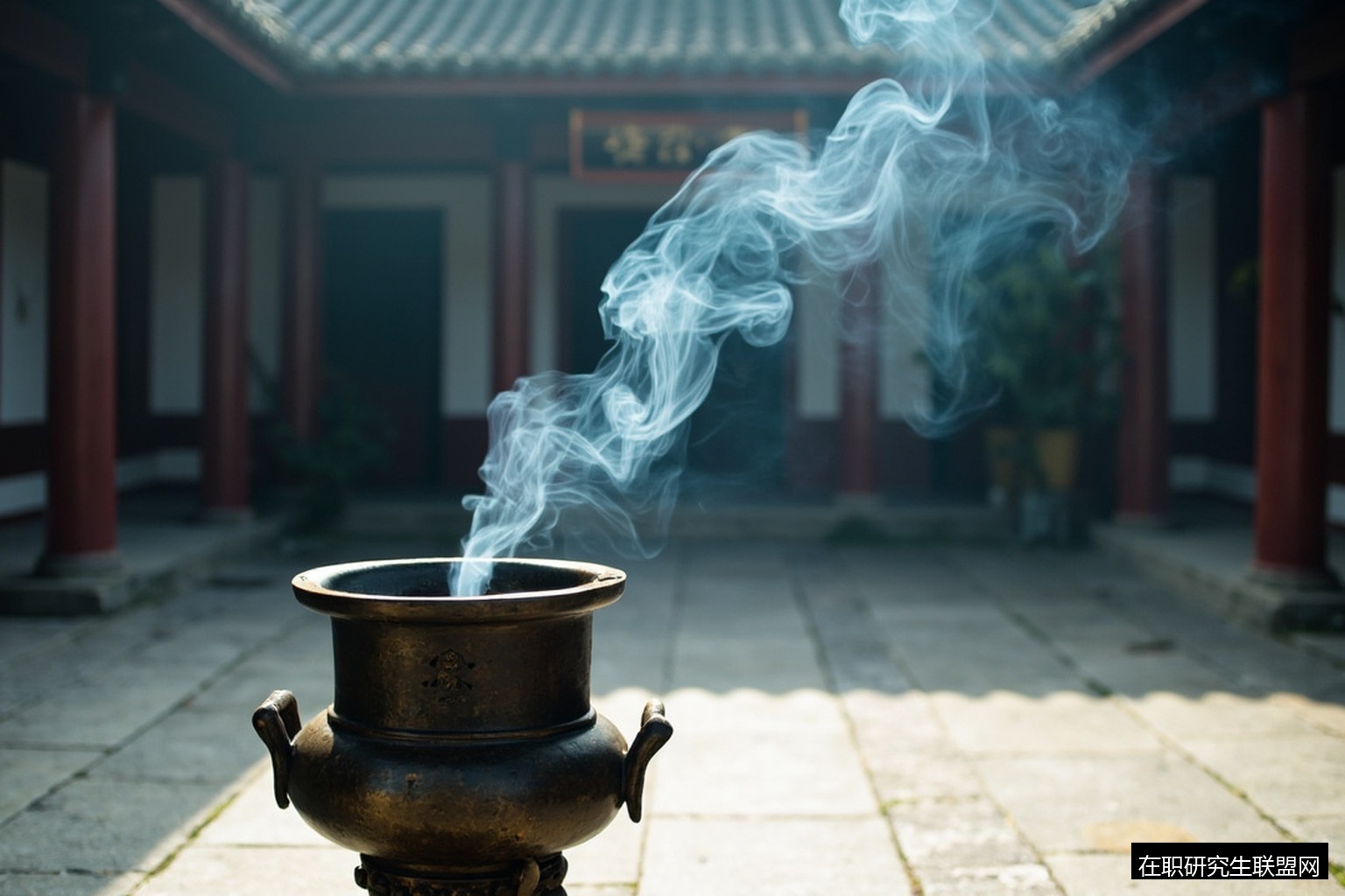 道观庭院香炉青烟