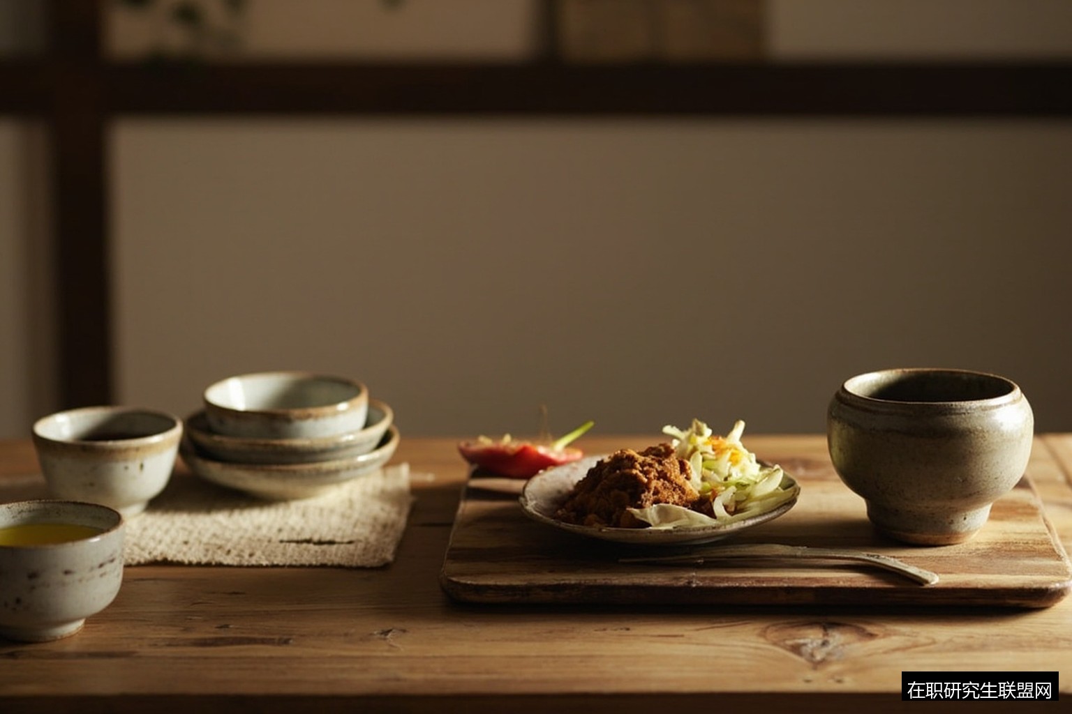 素斋茶盏木桌