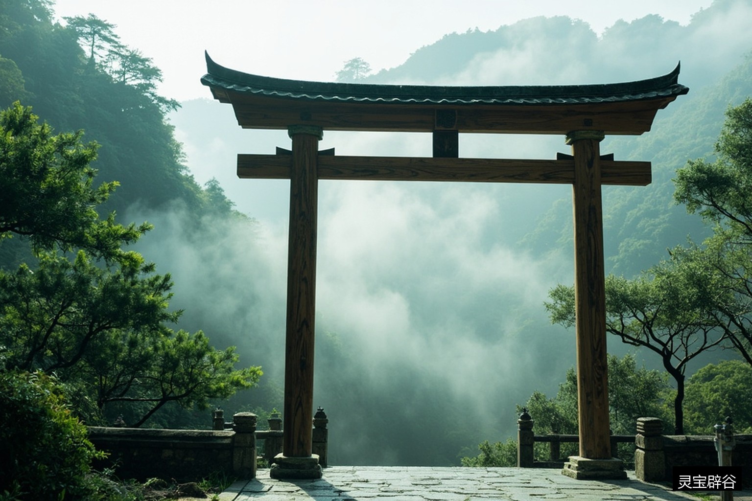 山间牌坊晨雾 山间牌坊晨雾