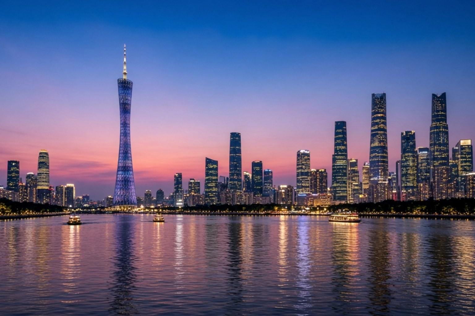 珠江暮色城市天际线,适合把广州班从城市名改回当期是否开班